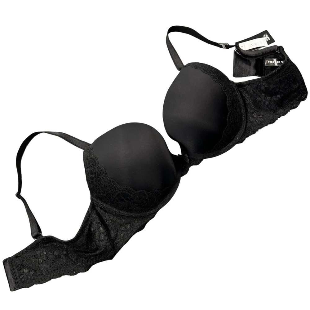 Bra Torrid 40C Push-Up Plunge Black Lace Trim Push Up